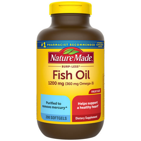 Nature Made, Fish Oil Burp-Less, 1200 Mg, 200 Tabs