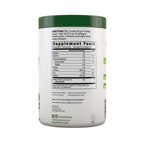 Country Farms, Super Celery Powder Unflavored, 11.3 Oz