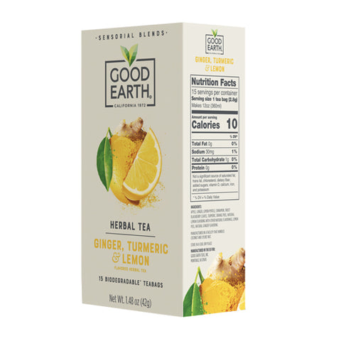Good Earth Teas, Sensorial Blends Ginger Tumeric & Lemon Herbal Tea, 15 Bags (Case of 5)