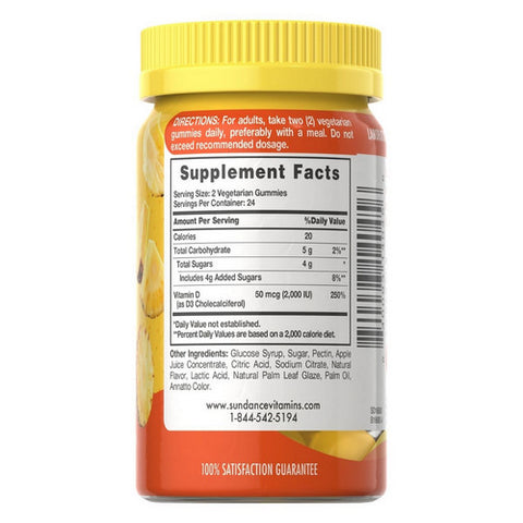 Sundance, Vitamins Vitamin D3 Vegetarian Gummies Natural Pineapple, 48 Count