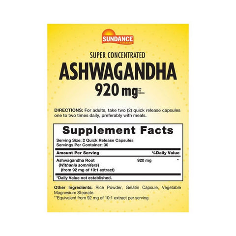 Sundance, Vitamins Super Concentrated Ashwagandha Quick Release, 60 Caps