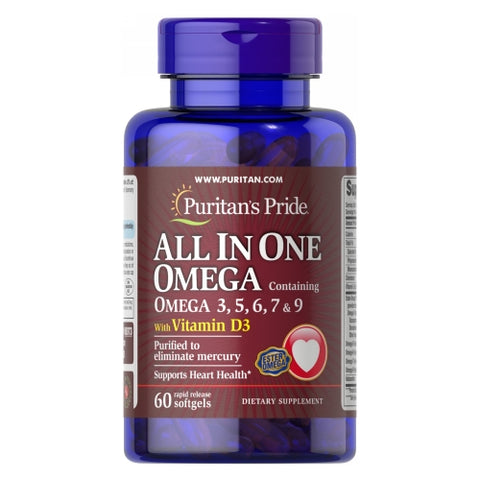 Puritan's Pride, All In One Omega 3, 5, 6, 7 & 9 with Vitamin D3, 60 Softgels