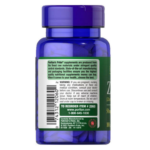 Puritan's Pride, Zinc, 50 mg, 100 Caplets