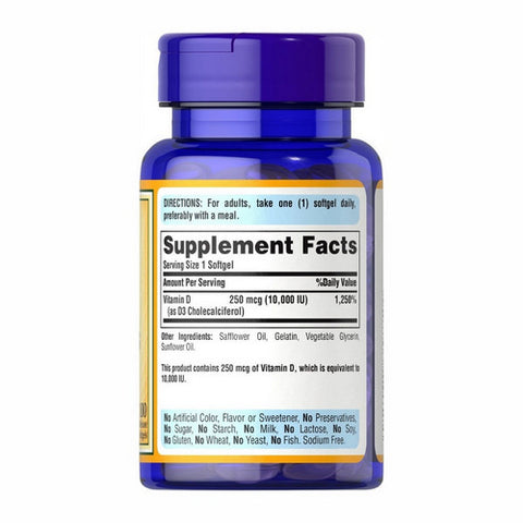 Puritan's Pride, Vitamin D3 250 mcg (10,000 IU), 100 Softgels