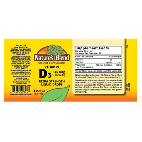 Nature's Blend, Vitamin D3 Lemon Flavor, 125mcg (5000IU), 1.75 Oz