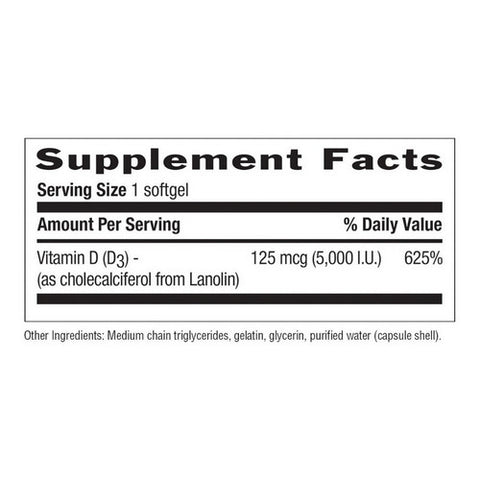 Country Life, Vitamin D3 (5000 IU), 125 Mcg, 365 Softgels