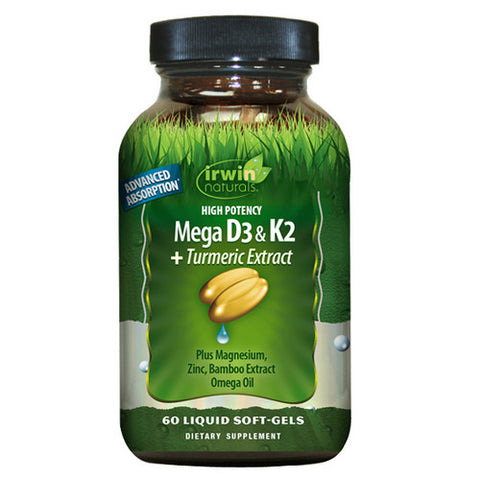 Irwin Naturals, High Potency Mega D3 & K2 Plus Turmeric Extract, 60 Softgels