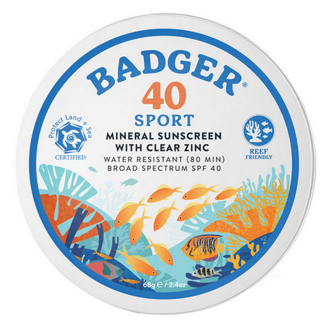 Badger Balm, SPF 40 Sport Mineral Sunscreen Cream, 2.4 Oz