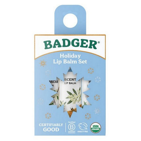 Badger Balm, Holiday Lip Balm Set Blue, .15 Oz