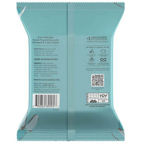 Burts Bees, Facial Care Micellar with Coconut And Lotus, 30 Count