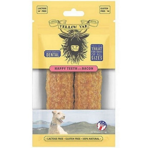 Yellow Yak, Happy Teeth Dental Chews Dog Treats Bacon, 4 Oz