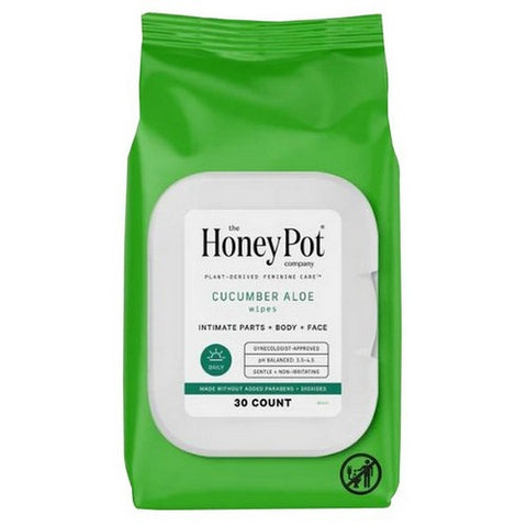 The Honey Pot, Pot Cucumber and Aloe Intimate Wipes, 30 Count