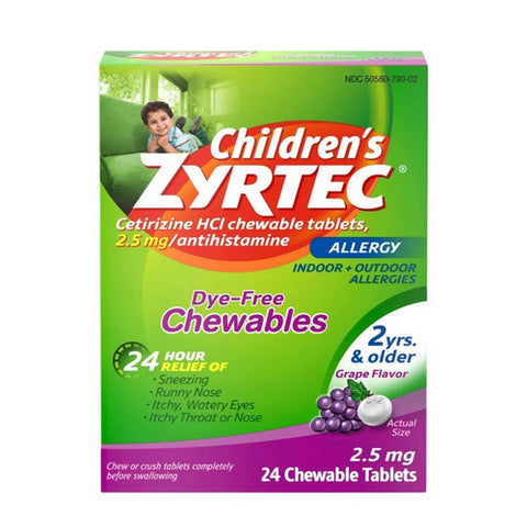 Childrens Allergy Chewable 2 Yrs Grape 24 Tabs by Zyrtec