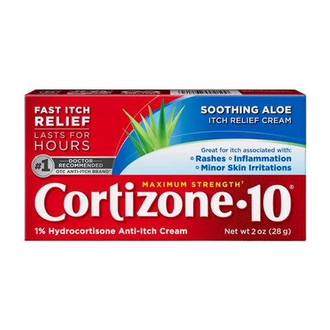 Maximum Strength Soothing Aloe Creme Hydrocortisone Anti Itch Creme 2 Oz by Cortizone-10