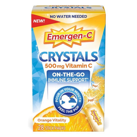 Alacer, Crystals On-The-Go Immunity Vitamins Orange Vitality, 500 Mg, 28 Count