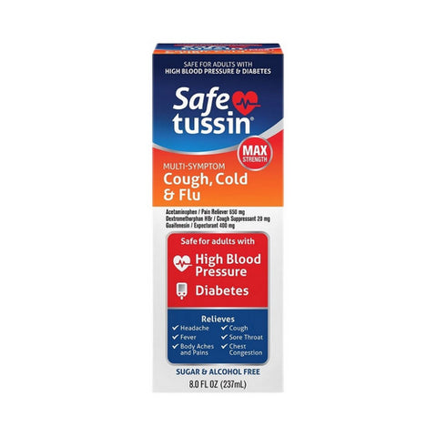 Max Strength Multi Symptom Cough Cold And Flu Liquid Cherry Menthol 8 Oz by Safetussin