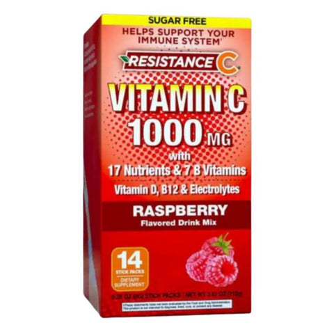 Resistence C, Vitamin C Raspberry Flavor, 1001 Mg, 14 Count