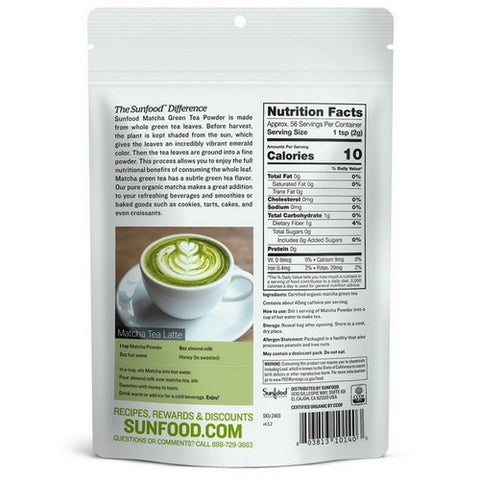 Sunfood Superfoods, Matcha Green Tea Powder, 4 Oz
