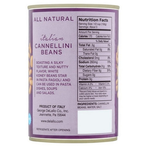 Delallo, Italian Cannellini Beans, 14 Oz (Case Of 12)