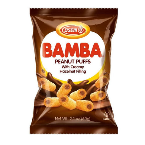 Osem, Bamba Peanut Puffs With Creamy Hazelnut Filling, 2.1 Oz (Case Of 20)