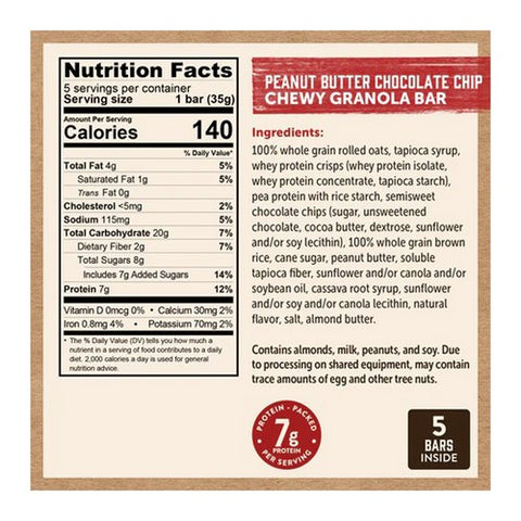 Kodiak Cakes, Chewy Granola Bar Peanut Butter Chocolate Chip, 6.17 Oz (Case Of 12)