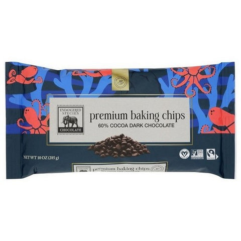 Endangered Species, Premium Baking Chips Cocoa Dark Chocolate, 10 Oz(Case Of 6)