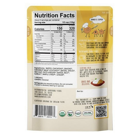 Beanvivo, Organic Coconut Curry Chickpeas, 10 Oz (Case Of 6)