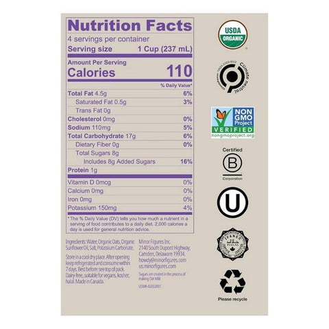 Minor Figures, Organic Barista Oat Milk, 32 Oz (Case Of 6)