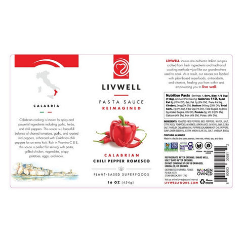 Livwell Foods, Calabrian Chili Pepper Romesco Sauce, 16 Oz (Case Of 6)
