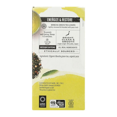 Numi Tea, Yuzu Bancha Bright Japanese Green Tea, 16 Bags(Case Of 6)