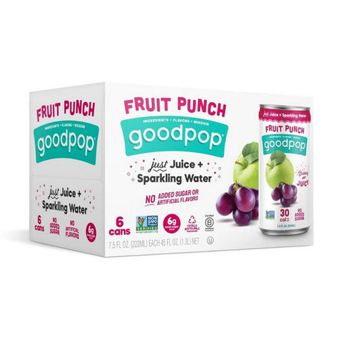 Goodpop, Fruit Punch Mini Cans Just Juice Sparkling Water, 45 Oz(Case Of 4)