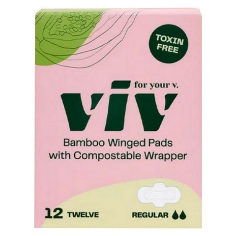 Viv For Your V, Bamboo Winged Pads With Compostable Wrapper Regular, 12 Count