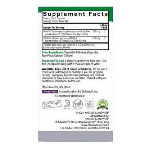 Nature's Answer, Ashwagandha And Holy Basil, 60 Veggie Capsules