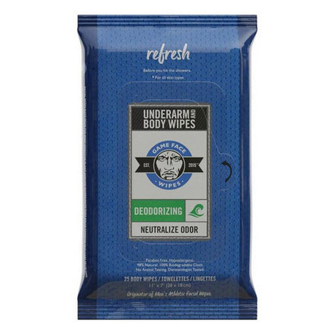 Game Face, Deodorizing Underarm And Body Wipes, 25 Count