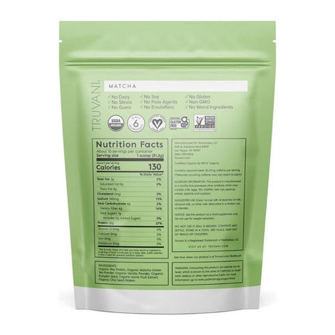Truvani, Organic Plant Based Protein Powder Matcha, 312 Grams