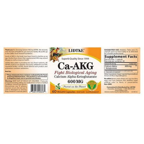 Lidtke, CA AKG Calcium Alpha Ketoglutarate, 600 mg, 60 Caps Lidtke
