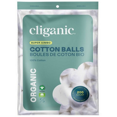 Cliganic, Organic Super Jumbo Cotton Balls, 200 Count