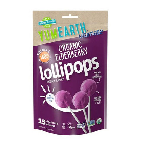 YumEarth, Ultimate Organic Elderberry Lollipops, 15 Count ( 3.3 Oz)