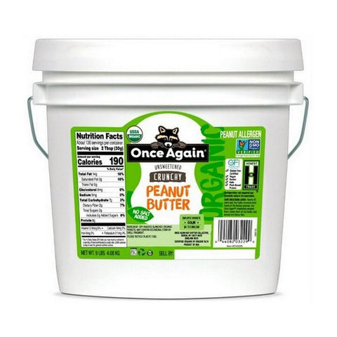 Once Again Nut Butter, Organic Unsweetened Crunchy Peanut Butter, 9 Lbs