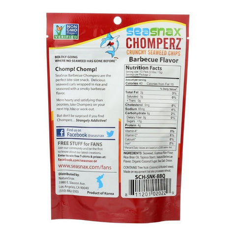 Seasnax, Chomperz Crunchy Seaweed Chips Barbecue, 1 Oz (Case of 8)