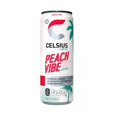 Celsius, Live Fit Peach Vibe Sparkling White Peach Edition, 12 Oz (Case Of 12)