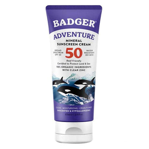 Badger Balm, SPF 50 Adventure Sport Mineral Sunscreen Cream, 2.9 Oz