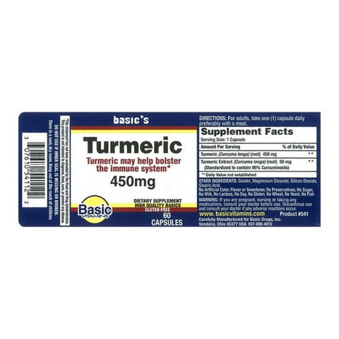 Basic Vitamins, Turmeric, 450 Mg, 60 Capsules