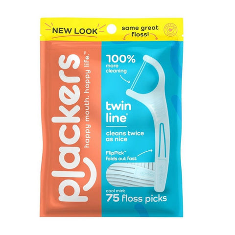 Plackers, Twin Line Dental Flossers Cool Mint, 75 Count