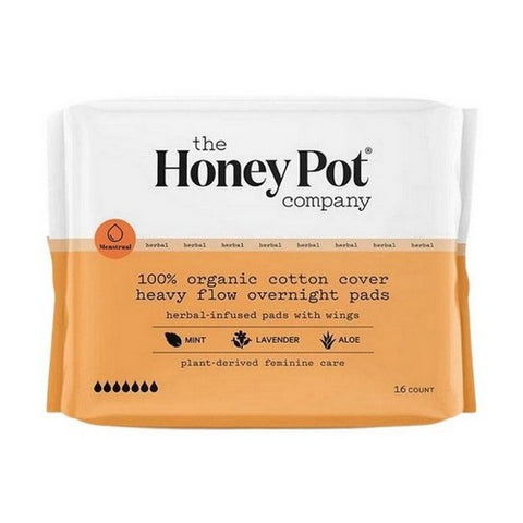 The Honey Pot, Organic Herbal Overnight Heavy Flow Menstrual Pads With Wings, 16 Count