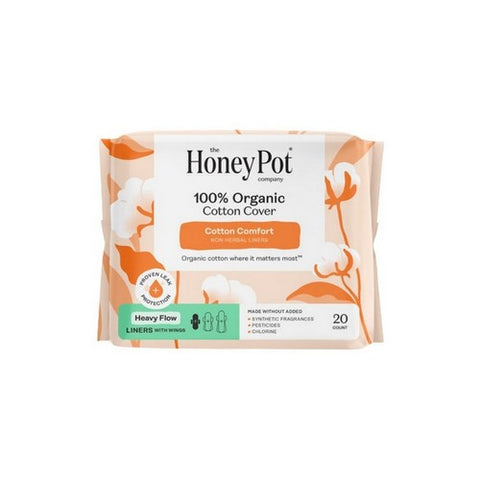 The Honey Pot, Organic Non Herbal Heavy Flow Pantiliners With Wings, 20 Count