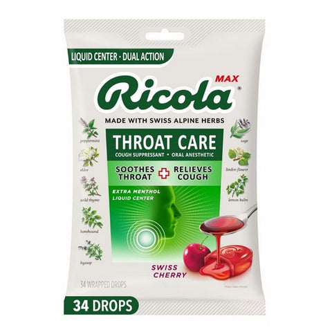 Ricola, Max Throat Care Drops Swiss Cherry, 34 Count