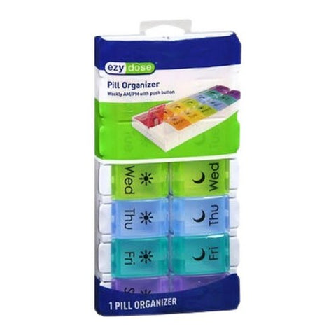 Ezy Dose, Push Button 7-Day Pill Case Am Pm Rainbow, 1 Count