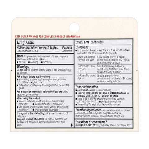 Foster And Thrive, Motion Sickness Dimenhydrinate, 120 Tabs