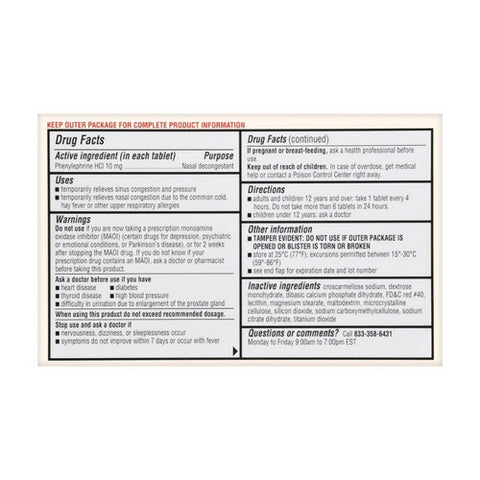 Foster And Thrive, Maximum Strength Nasal Decongestant Pe, 10 Mg, 36 Tabs